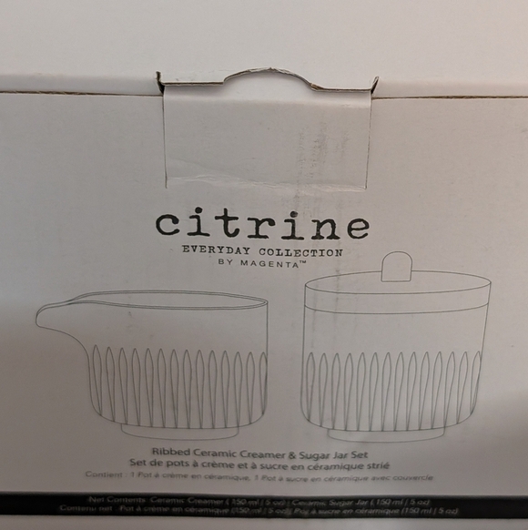 Citrine Everyday Collection Magenta Ribbed Ceramic Creamer & Sugar Jar Set NIB - Picture 3 of 4